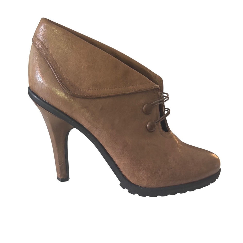 Me Too Jansyn Brown Leather Toggle Button Heeled Ankle Boots Womens 9M